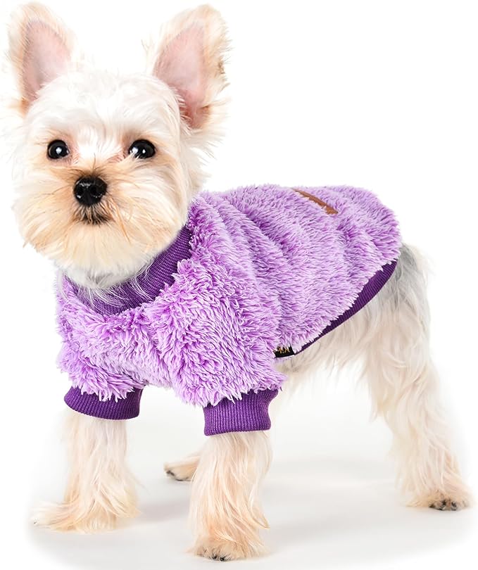 Dog Sweaters for Small Dogs Girl Male Dog, Sweater, Soft Fleece Pet Winter Clothes Boy Girl, Fuzzy Sweatshirts Flannel Jacket Puppy Coat(M,Purple)