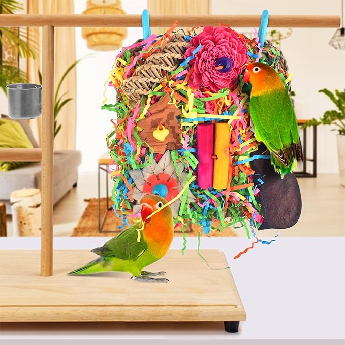 KATUMO Bird Toys - Parrot Grass Mat Foraging Wall Toys Shredder for Cockatiel, Conure, Lovebird, Budgie, Parakeet - Small Medium Birds