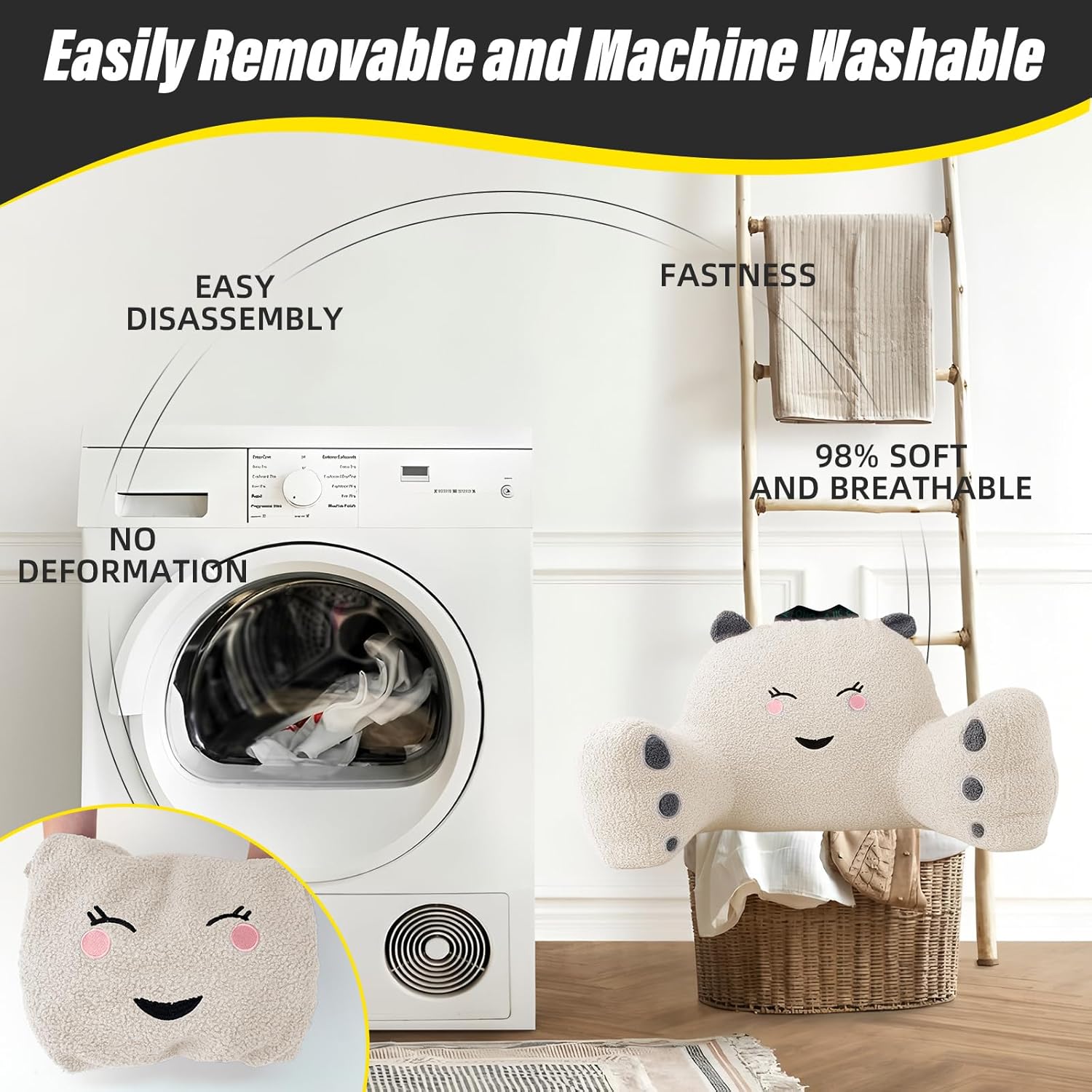 Reading Pillow for Sitting in Bed Couch Teens/Adult, Back Rest Pillow for Sitting Up in Bed with Shredded Memory Foam, Includes Arms and Washable Cover (White)