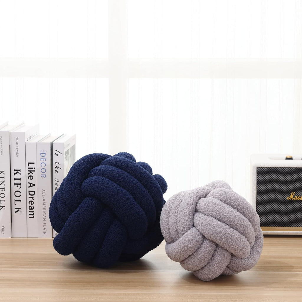 Petrella Knot Pillow Ball Round Throw Pillows Home Decor Cushion Decorative Aesthetic Throw Pillows，Lambswool Navy 11inch