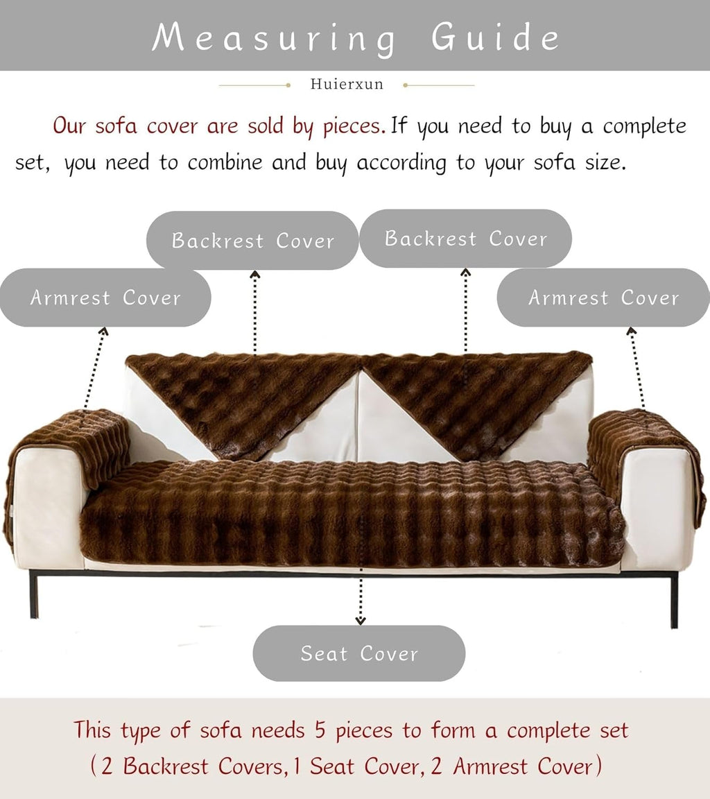 Faux Fur Couch Cover Fuzzy Soft Plush Thick Bubble Sofa Cover Luxury Sectional Couch Covers Luxury Anti-Slip Sofa Slipcover Washable Furniture Protector (Coffee,28"x82")