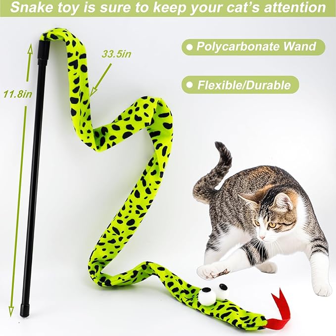 Interactive Cat Toy Wand with Crinkle, Cat Teaser Wand Rainbow String for Bored Indoor Adult Cats and Kittens (6 Pack)