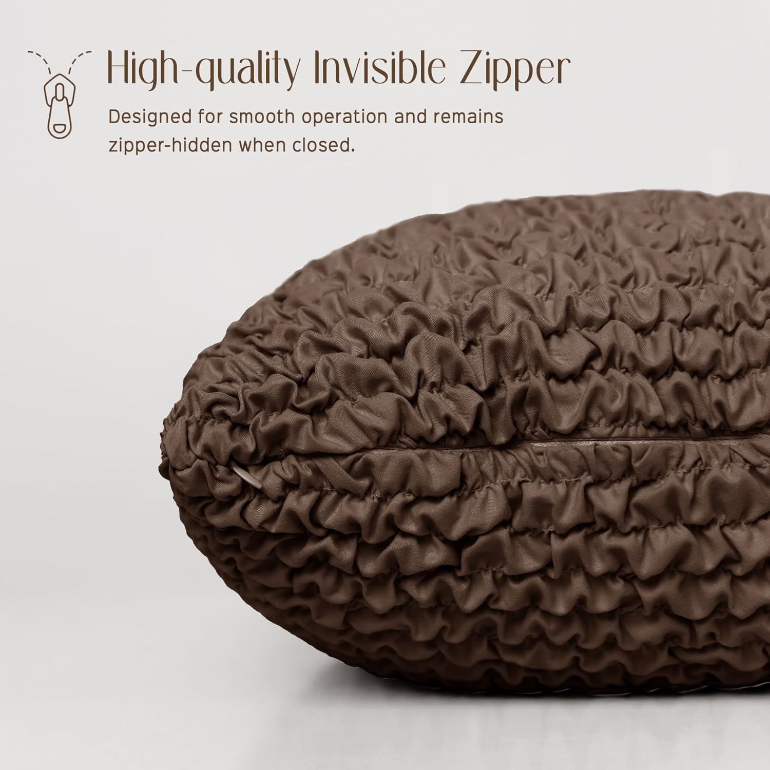 Throw Pillow Covers 18x18 Inch Solid Stretch Fabric Flexible Size Decorative Pillow Covers 20x20 Inch with Hidden Zipper Farmhouse Square Cushion Case for Couch Sofa Bed (Pack of 1, Brown)