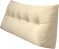 Triangular Reading Bed Rest Pillow Large Bolster Cushion Headboard Backrest Wedge Pillow with Removable Cover and Two Large Side Pockets (Beige, Queen: 59 x 8 x 20 inches)