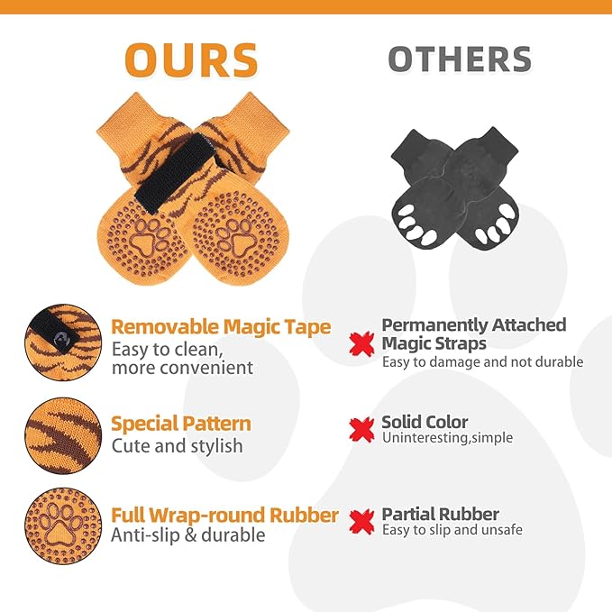 KOOLTAIL Dog Socks for Hot/Cold Pavement to Prevent Licking Paws,Dog Boots&Paw Protector for Hardwood Floors Anti Slip,Traction Control No Twist Grip Booties for Small Medium Large Senior Dogs M