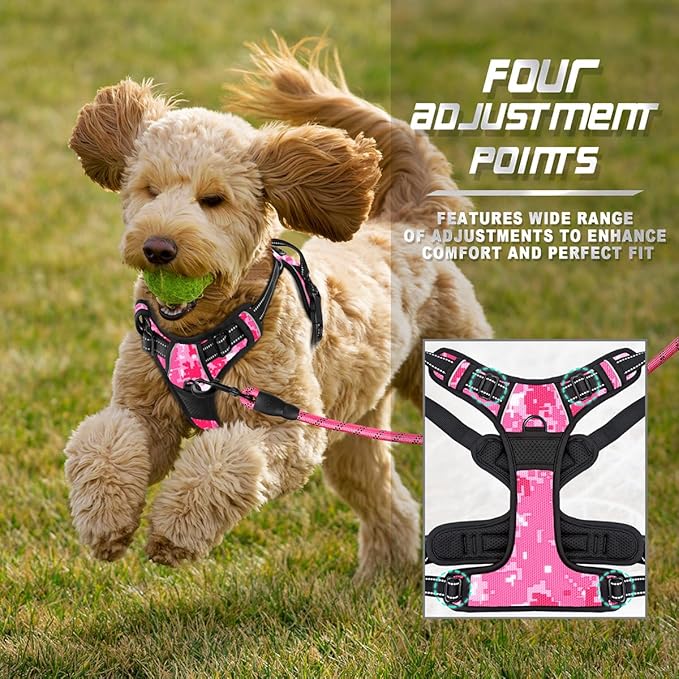 BARKBAY No Pull Dog Harness Front Clip Heavy Duty Reflective Easy Control Handle for Large Dog Walking(Pink camo,XS)