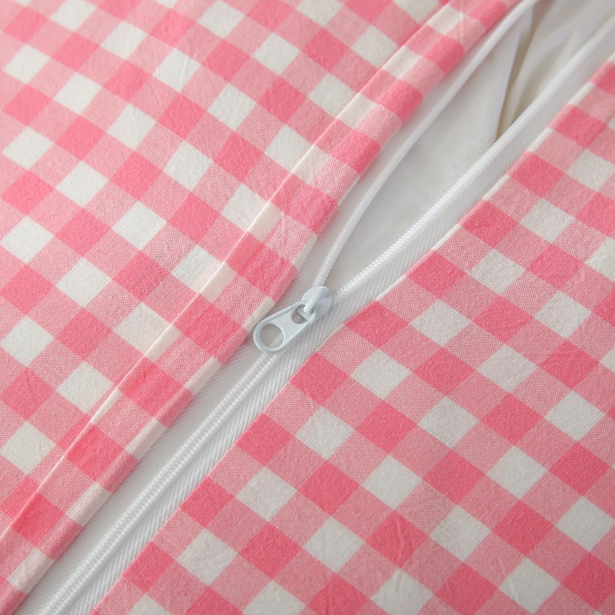 2 Pack Vintage Light Pink Plaid Ruffle Throw Pillow Covers,Washed Cotton Checkered Gingham Pillow Covers 20"x20" for Sofa,Couch,Bed and Living Room