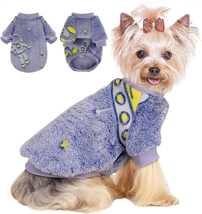 Dog Sweater Glow in The Dark Girl Pink Small Fleece Clothes Winter Soft Thickening Warm Puppy for Dogs Boy Teacup Yorkie Chihuahua (XXS,Blue)