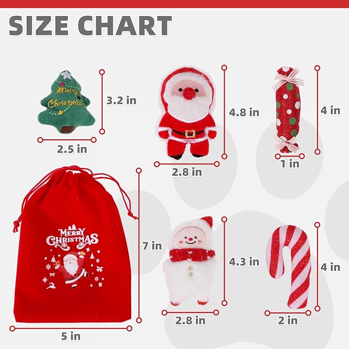 KOOLTAIL Christmas Cat Catnip Toys, 5 Pack Durable Soft Santa Claus Christmas Tree Candy Toy Filled with Natural Catnip, Interactive Bite Resistant Chew Teeth Cleaning Gift for Indoor Cats Kitten