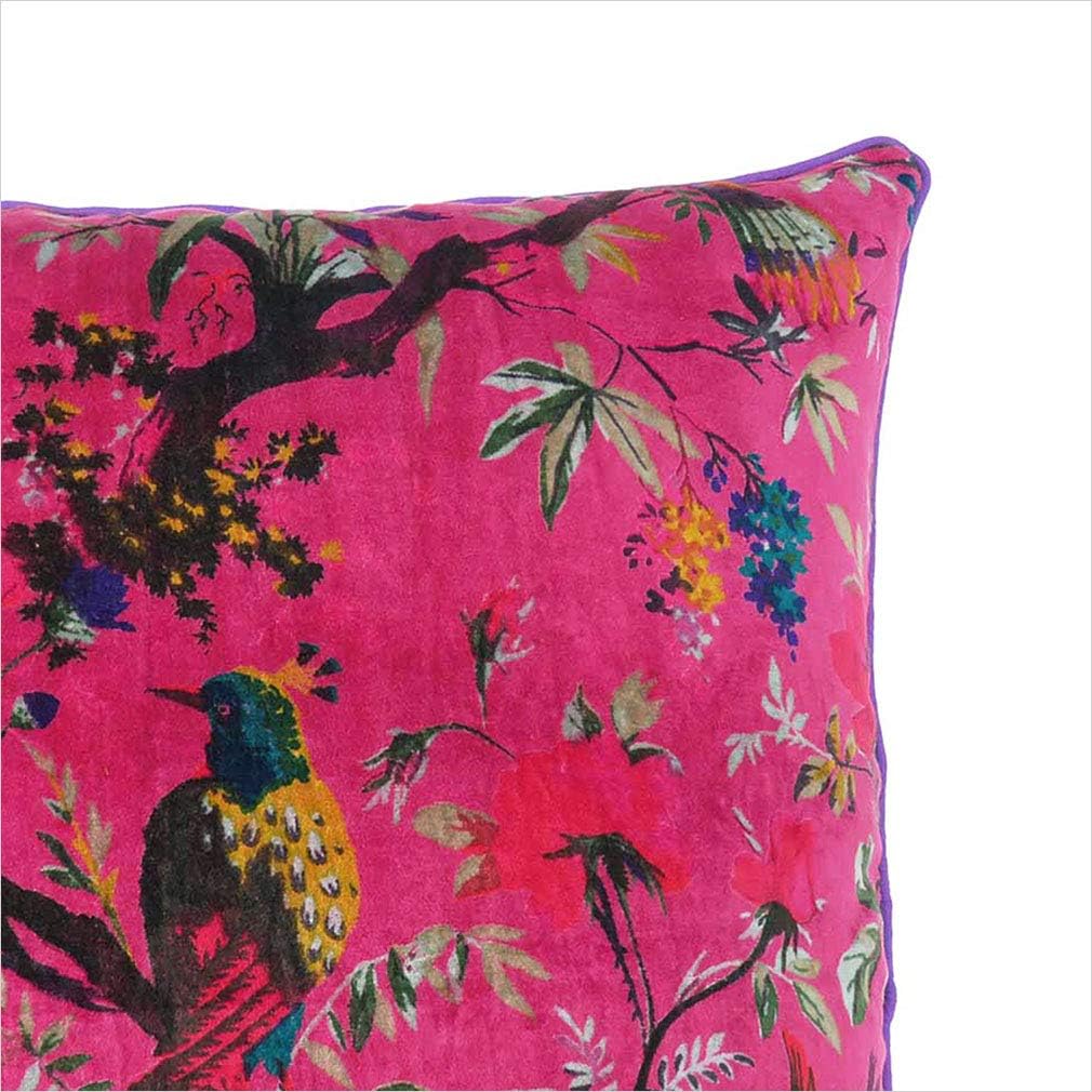 Eyes of India 20x20 inch Burgundy Red Velvet Floral Flower Bird Throw Pillow Sofa Cushion Cover Case Couch Colorful Boho Chic Bohemian Accent Indian Handmade Cover Only
