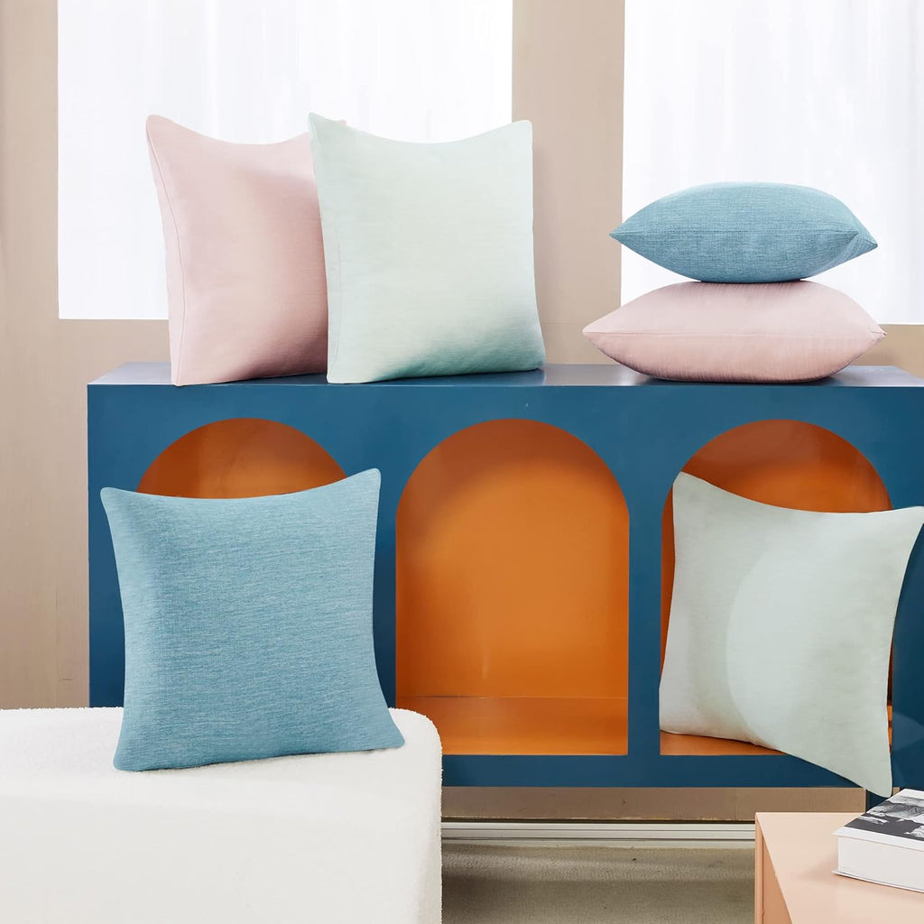 Deconovo Decorative Throw Pillow Covers - Set of 4 Soft Linen Cushion Covers, 18x18 Inch, Green & Machine Washable Pillowcases for Sofa, Bedroom, Living Room Décor, Coral Green,COVERS ONLY, No Inserts