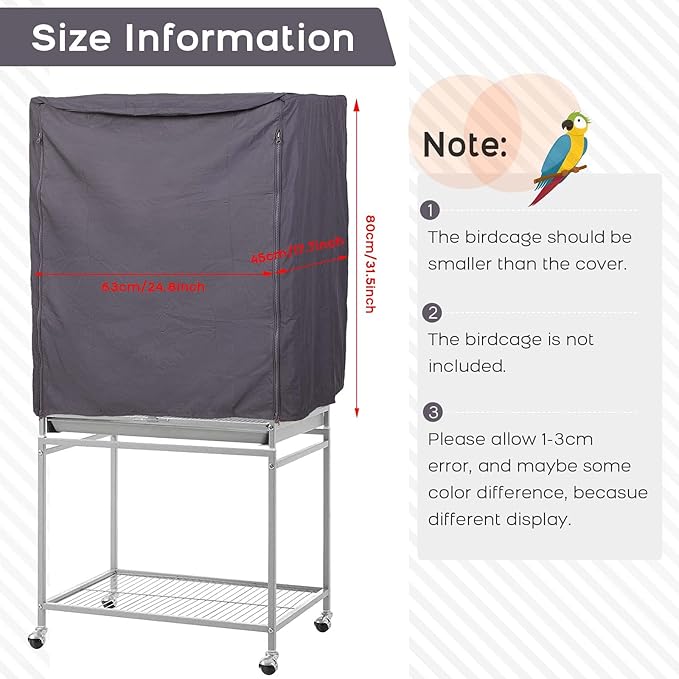 QBLEEV Birdcage Covers, Breathable Parrot Cage Cover Shade, Universal Blackout Windproof Light-Proof Covering Reduces Distractions Night Accessories Cloth Without Cage-17.7x24.8x31.5in (LxWxH)