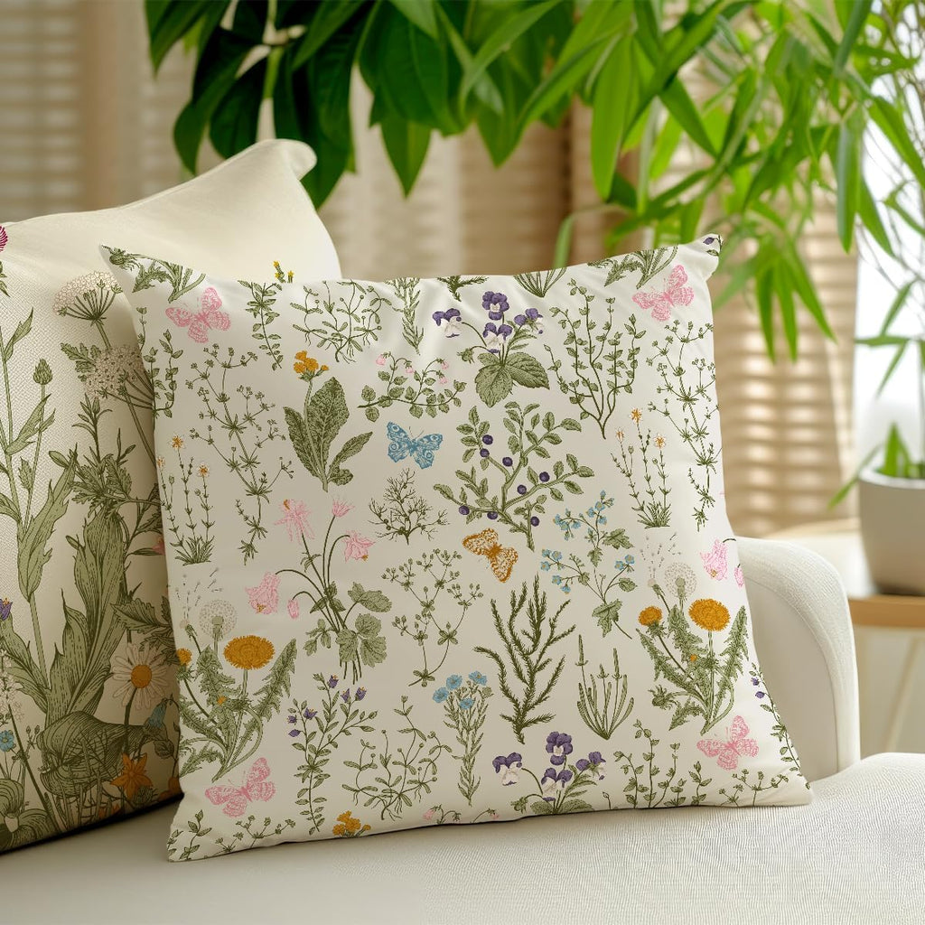 2 Pcs Vintage Flowers Pillow Cover, Rustic Cotton Linen Decorative Square Throw Pillow Cover, Gifts for Women Friend Sister Coworker Birthday Christmas Mothers Day Friendship