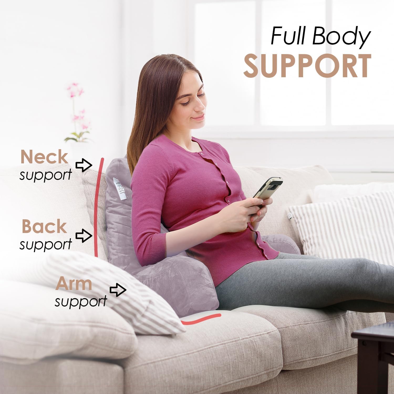 Nestl Reading Pillow for Kids & Teens with Shredded Memory Foam, Backrest Pillows for Reading, Watching, and Gaming, Use on the Couch, Bed, or Floor Adjustable Support with Washable Cover Dusty Purple