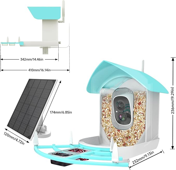 Bird Feeder with Camera, Auto Capture Wiress Bird Feeder Camera, AI Identify Bird Breed,FHD Waterproof Outdoor Bird Watching Camera,Solar-Powered, for Garden,Yard,Park,Ideal Gift for Mom and Dad,Blue