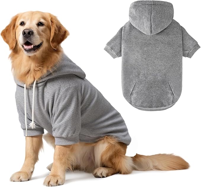 Dog Basic Hoodie Ultra-Soft Dog Clothes Cold Weather Sweaters for Medium Large Dogs Breathable Cozy Fabric Pet Coat Warm Stylish Sweatshirt with Leash Hole Pocket Dogs Jacket for Cats Boys Girls
