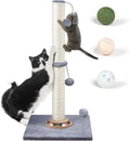 31" Cat Scratching Post Kitten Toys for Indoor Cats, Interactive Cat Scratcher with Catnip Balls, Sisal Scratch Rope for Large Cats, Grey