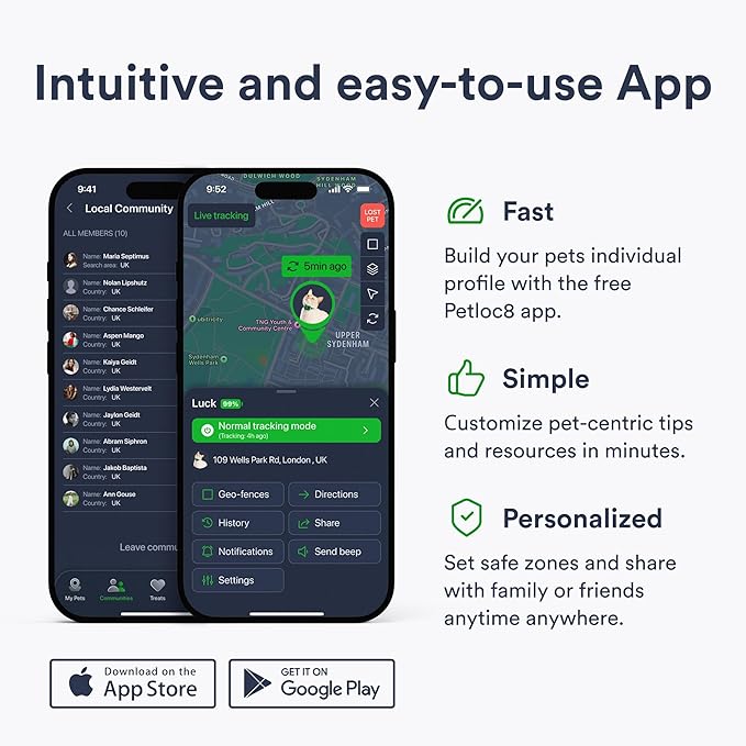 Cat GPS Tracker – Smallest Waterproof Pet Tracking Device with App, Real-Time Location, Smart Alerts & Geo-Fence, Long-Life Battery, Collar-Compatible – iOS & Android (12-Mo Subscription Included)