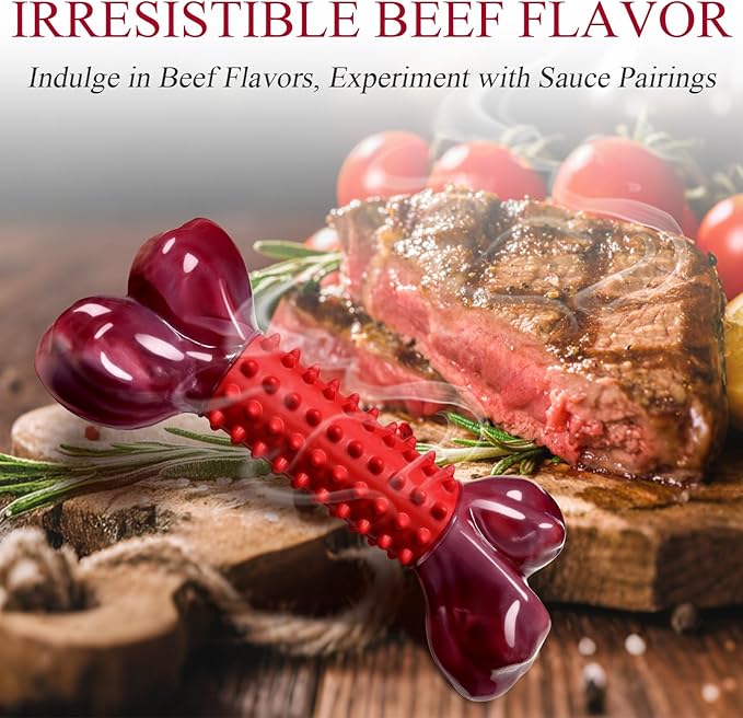 Apasiri Tough Dog Toys for Aggressive Chewers Large Breed, 2-Pack Dogs Chew Toys for Large Medium Dogs, Nylon and Rubber Dog-Bones for Teething Chew, Beef Flavor, for Doggo 20-75 lbs