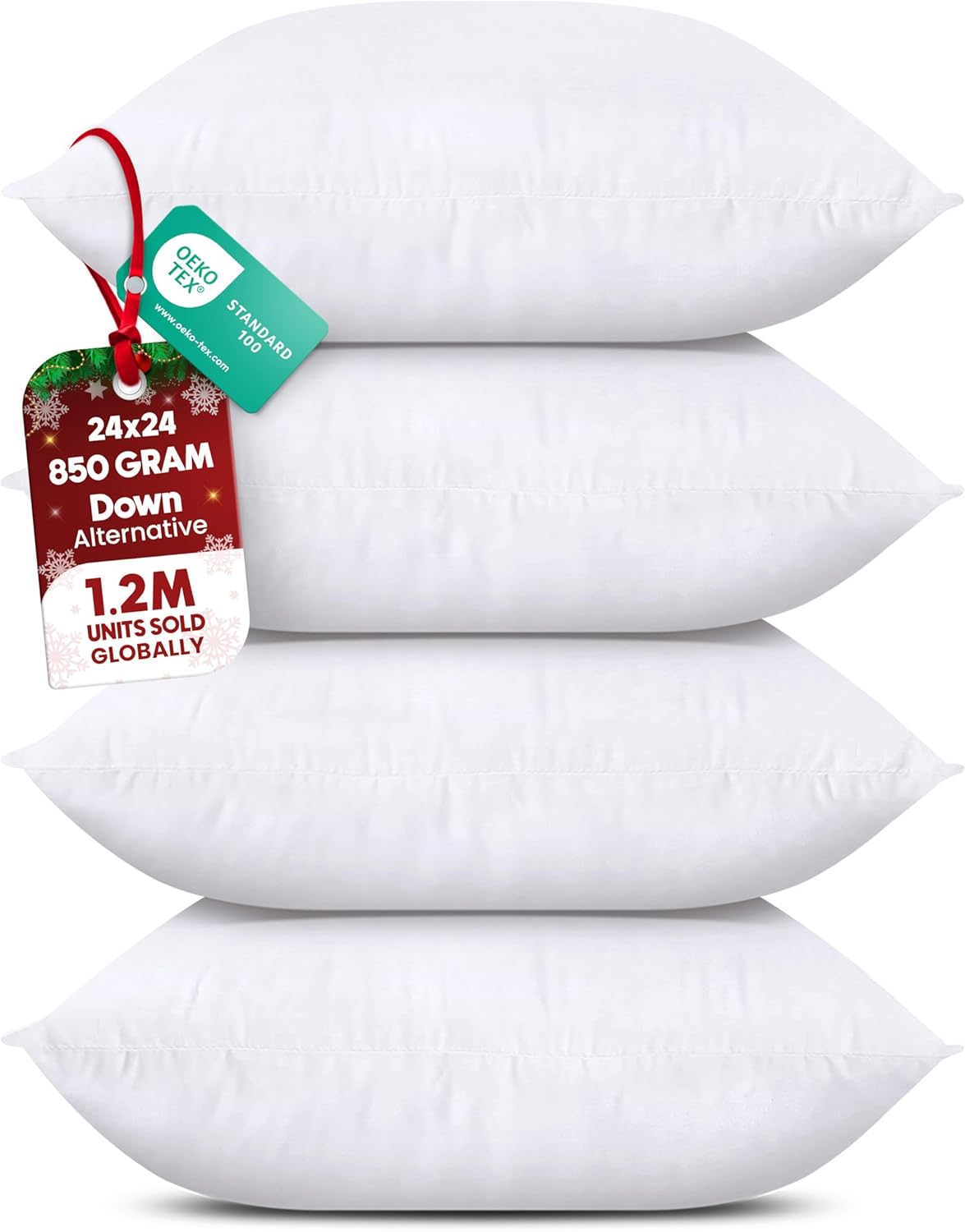 Utopia Bedding Throw Pillows (Set of 4, White), 24 x 24 Inches Pillows for Sofa, Bed and Couch Decorative Stuffer Pillows