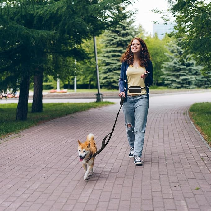 Hands Free Dog Leash with Zipper Pouch, Waist Dog Running Leash with Adjustable Waist Belt and Dual Handle, Reflective Bungee Hands Free Leash for Medium to Large Dogs (Black)