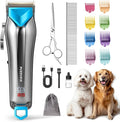 Dog Clippers for Grooming with Detachable Blade for Thick Coats, Cordless Rechargeable Low Noise Professional Pet Grooming Hair Trimmer Shaver Kit with 8 Guide Combs for Dogs Cats Animals
