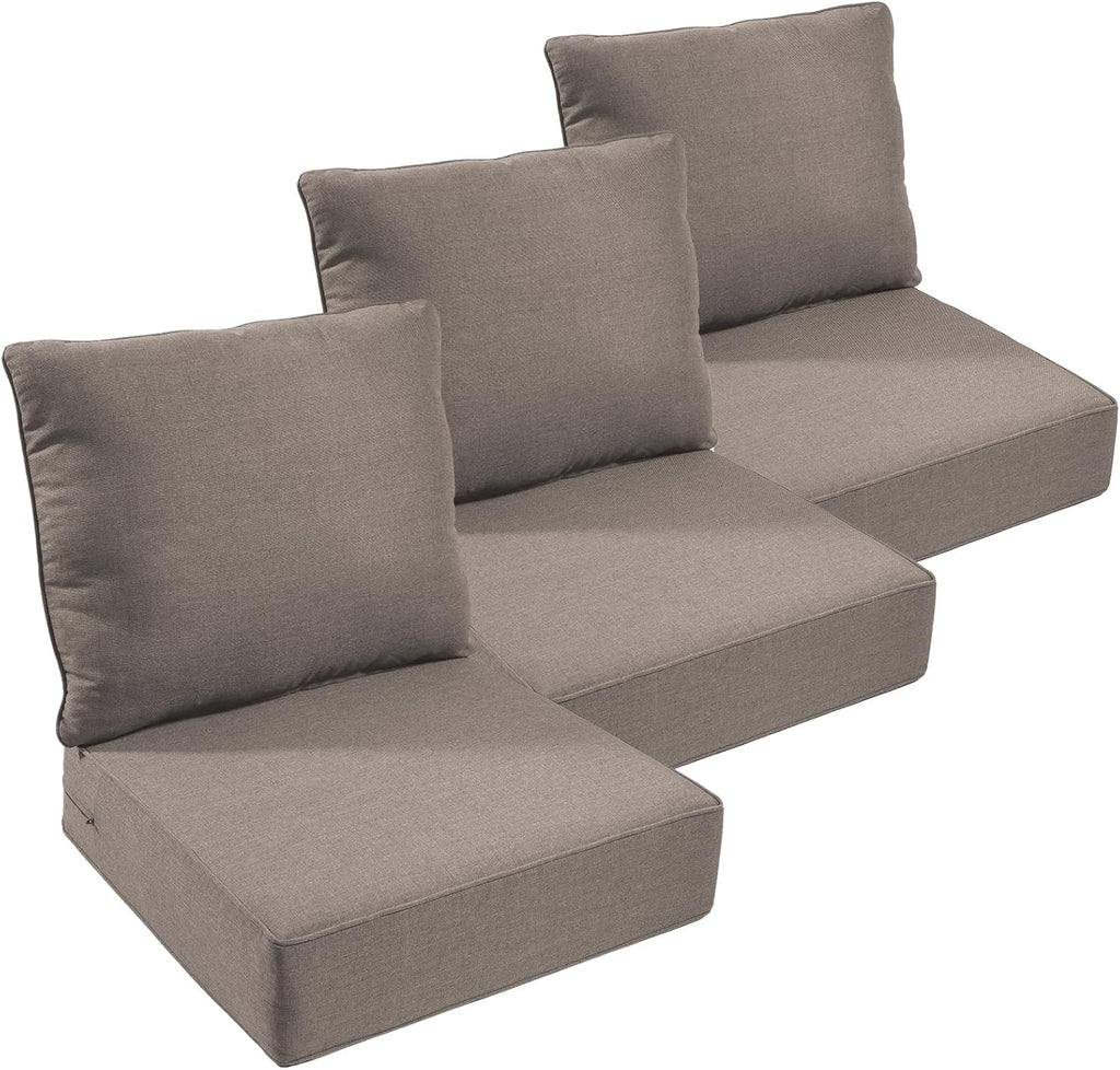 Outdoor Chair Cushions Set of 3, Waterproof 24x24 Patio Chair Cushion, 6" Thickened Seat Cushion for Outdoor Furniture, Couch Cushion Replacement, Include 3 Back & 3 Seat Cushions, Thick/Grey