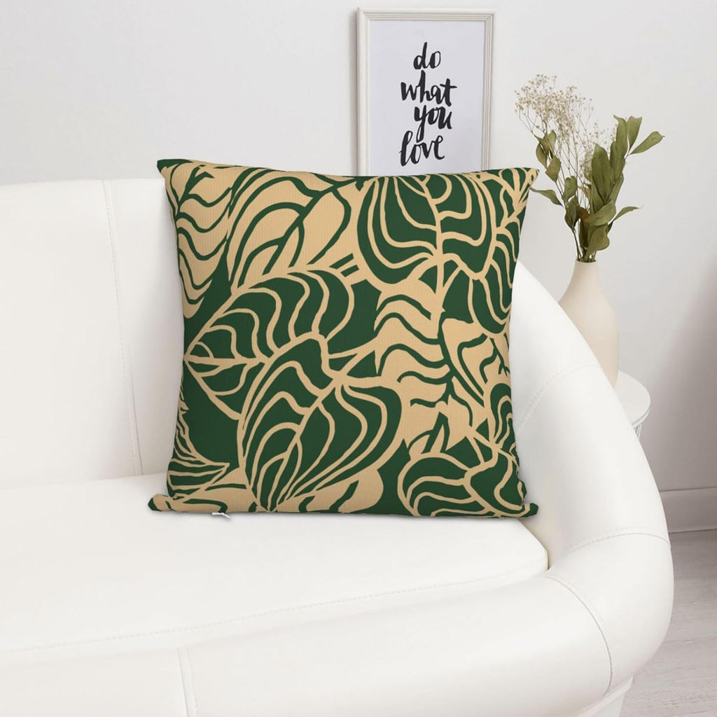 Tropical Green Plant Throw Pillow Covers 18x18 Inch Set of 2 Summer Sage Green Palm Leaves Decorative Pillow Cases Farmhouse Cushion Covers for Couch Sofa Bed Living Room Decor