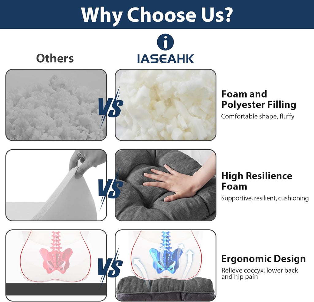 Chair Cushions for Dining Chairs, Seat Cushions for Kitchen Chairs, Indoor Seat Cushions with Ties, Tufted Foam Chair Pads, Non Slip Chair Cushions Set of 6, 15.5" x 15.5" x 4", Dark Grey