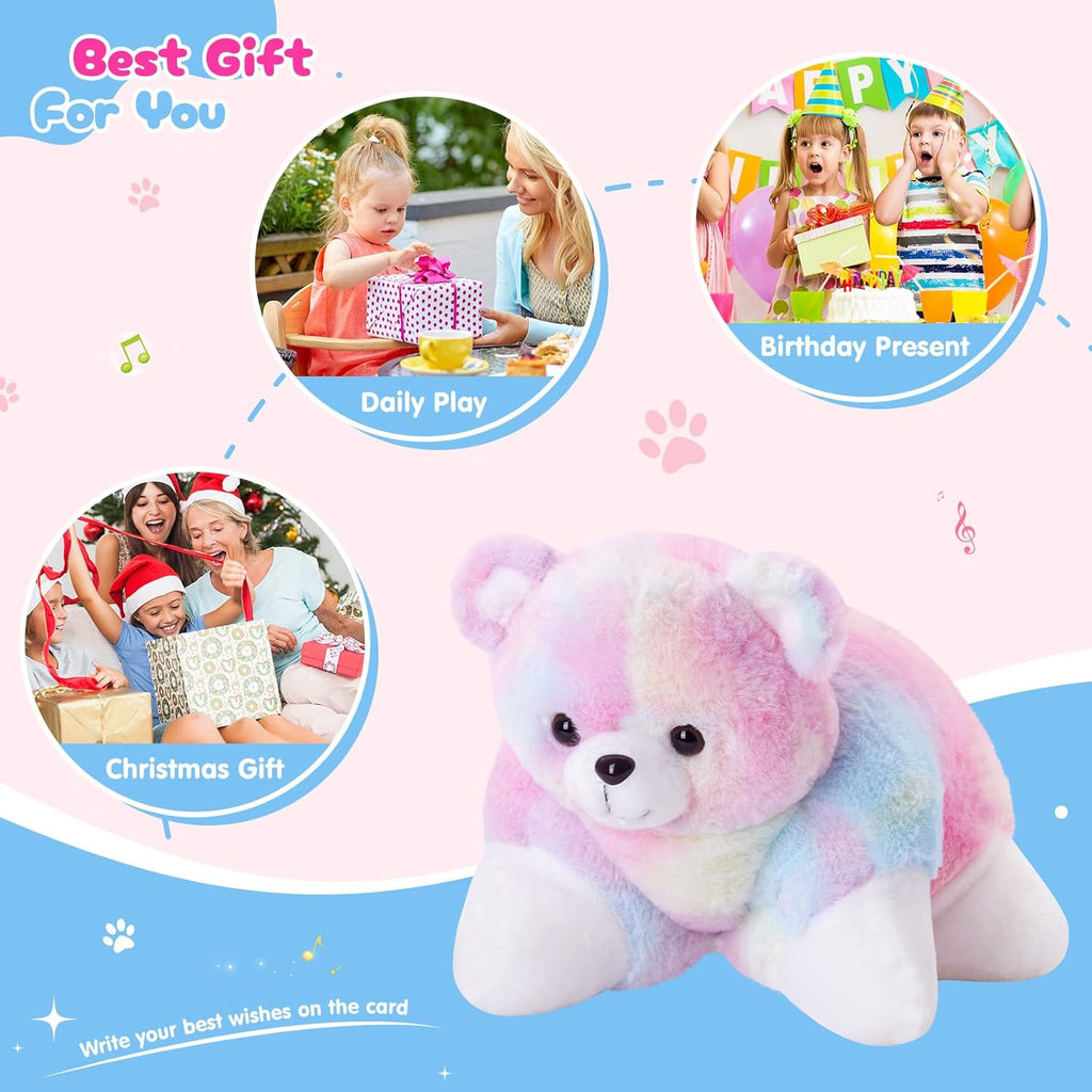 Glow Guards 15" Light up Musical Rainbow Teddy Bear Plush Pillow, Cute Stuffed Animal Soft Lovely Colorful Toy, Bedtime Sofa Decors, Christmas Birthday Children's Day Hoilday Gift for Toddler Kids