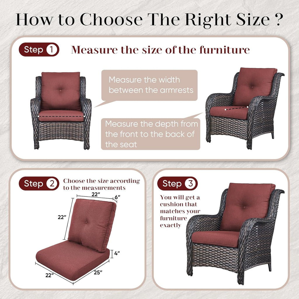 Outdoor Chair Cushions-Patio Chair Cushions Set with Removable Cover 22 X 25 Inch Outdoor Cushions for Patio Furniture Chair Sofa Couch-Red