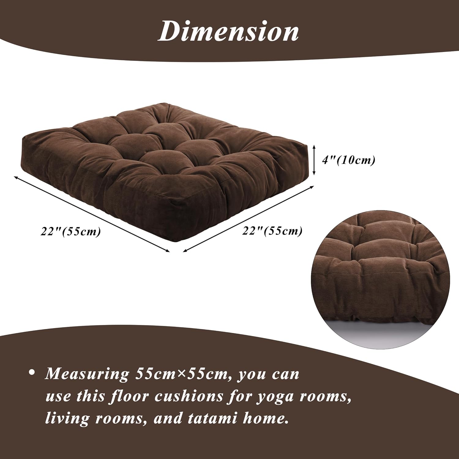 Meditation Floor Pillow 22×22 Inch 2 Pack Large Floor Cushions for Adults Square Tufted Corduroy Floor Pillows for Yoga Living Tatami Room Coffee