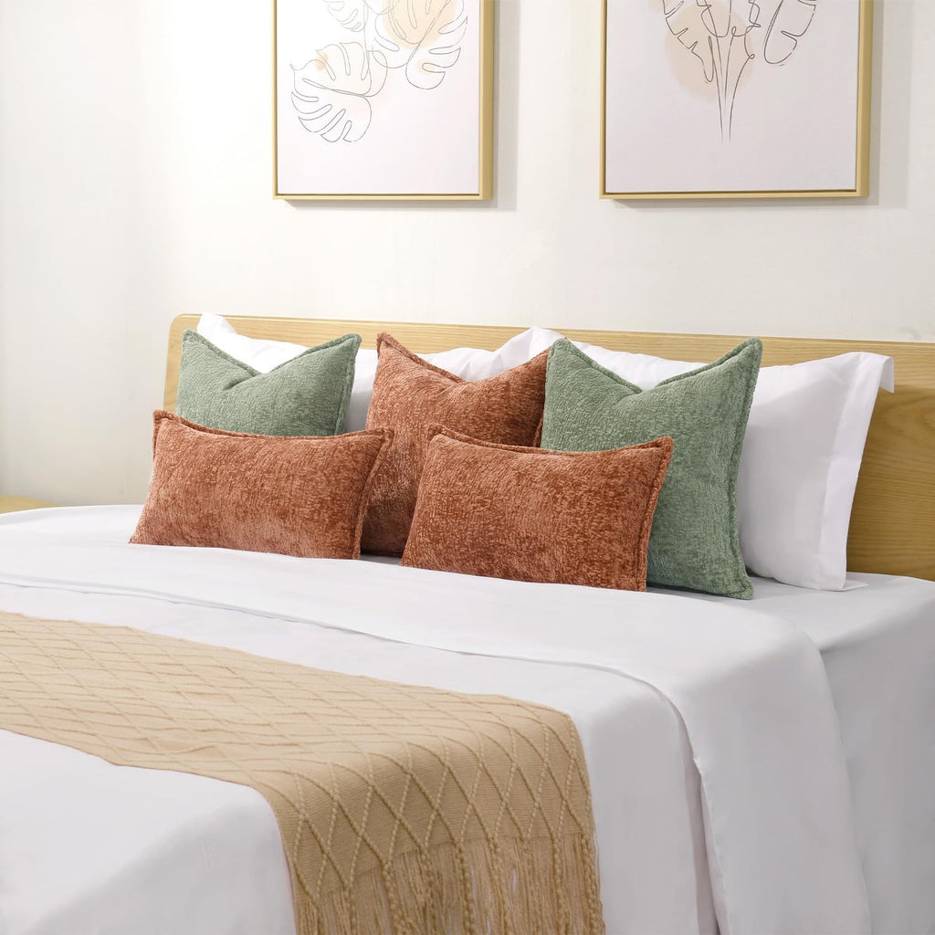 Pack of 2 Burnt Orange Fall Euro Shams Pillow Covers 26x26 Cozy Soft Chenille Decorative Throw Pillow Covers Accent Vintage Square Couch Pillow Covers for Home Decor Bed Sofa Living Room