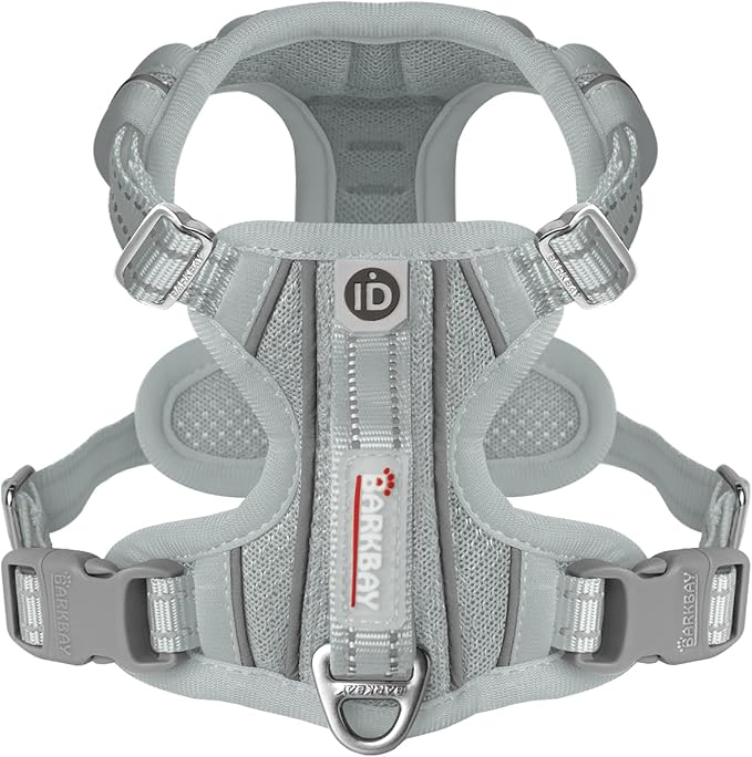 BARKBAY Dog Harness No Pull with ID Tag Pocket - Heavy Duty, Reflective, Easy Control for Large Dogs(Grey,S)