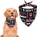 Personalized Dog Bandanas Custom Neckwear Name Button Anti-loosening Dog Scarf Triangle Bibs Kerchief Pet Costume Accessories for Small Medium Large Dogs Cats Pets Birthday-Black