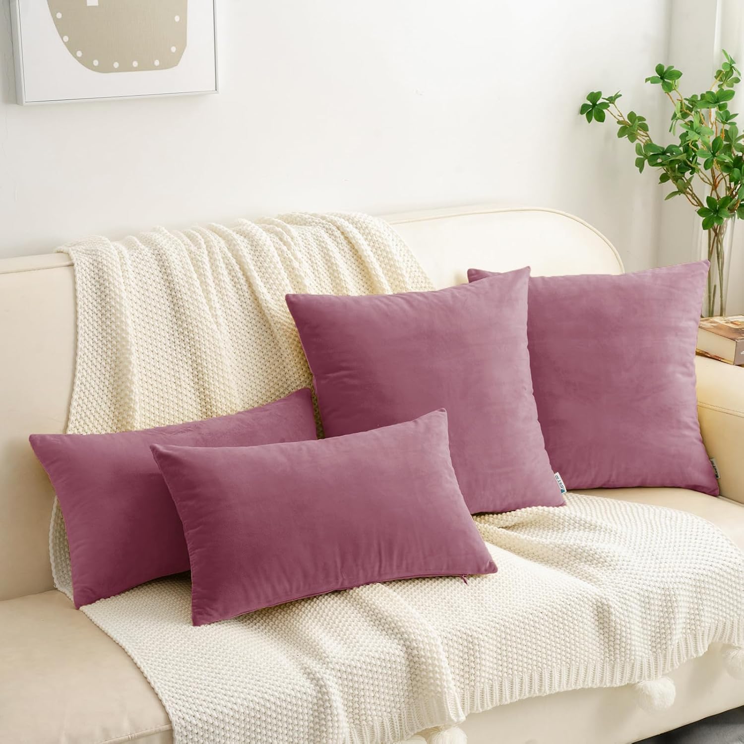 HWY 50 Purple Pink Velvet Throw Pillow Covers 18x18 Inch, Pack of 2 Soft Cozy Solid Decorative Luxury Cushion Cases for Couch Sofa Bed Living Room Bedroom