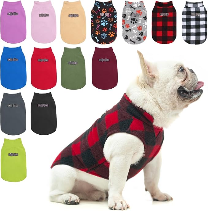 BEAUTYZOO Small Dog Sweater Fleece Vest Winter Jacket, D-Ring Leash Attachment for XS S Puppy Medium Sized Breeds Dogs, Cold Weather Dog Clothes Windproof Keep Warm, Christmas Red Plaid S