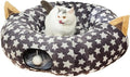 LUCKITTY Large Cat Tunnel Bed Under Christmas Tree with Fluffy Toy Balls, Small Cushion and Flexible Design- 10 inch Diameter, 3 ft Length- Great for Cats, and Small Dogs, Gray Star Pattern