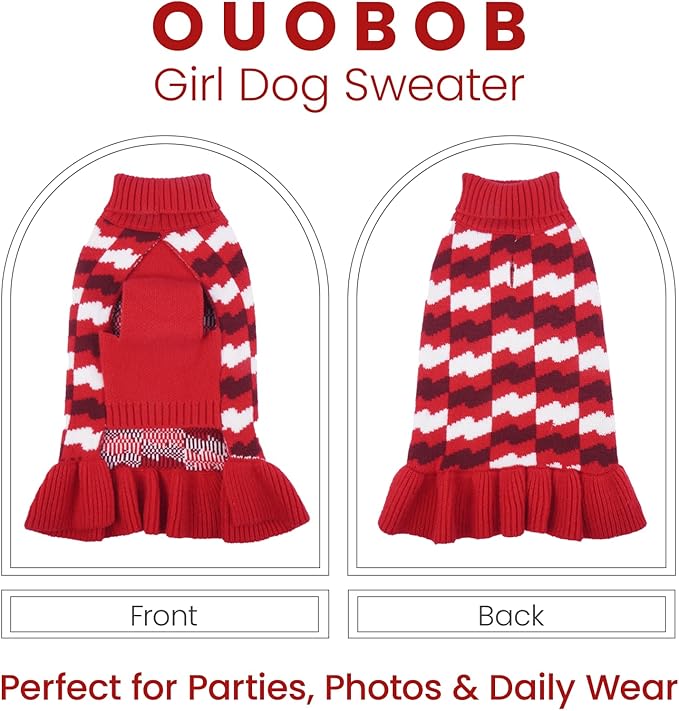 Dog Sweaters for Large Dogs Girl, Dog Sweater Dress with Leash Hole, Thick Turtleneck Knitwear for Female Dogs, Warm Fall Winter Dress for Cold Weather, Thanksgiving, Christmas - Red XXXL