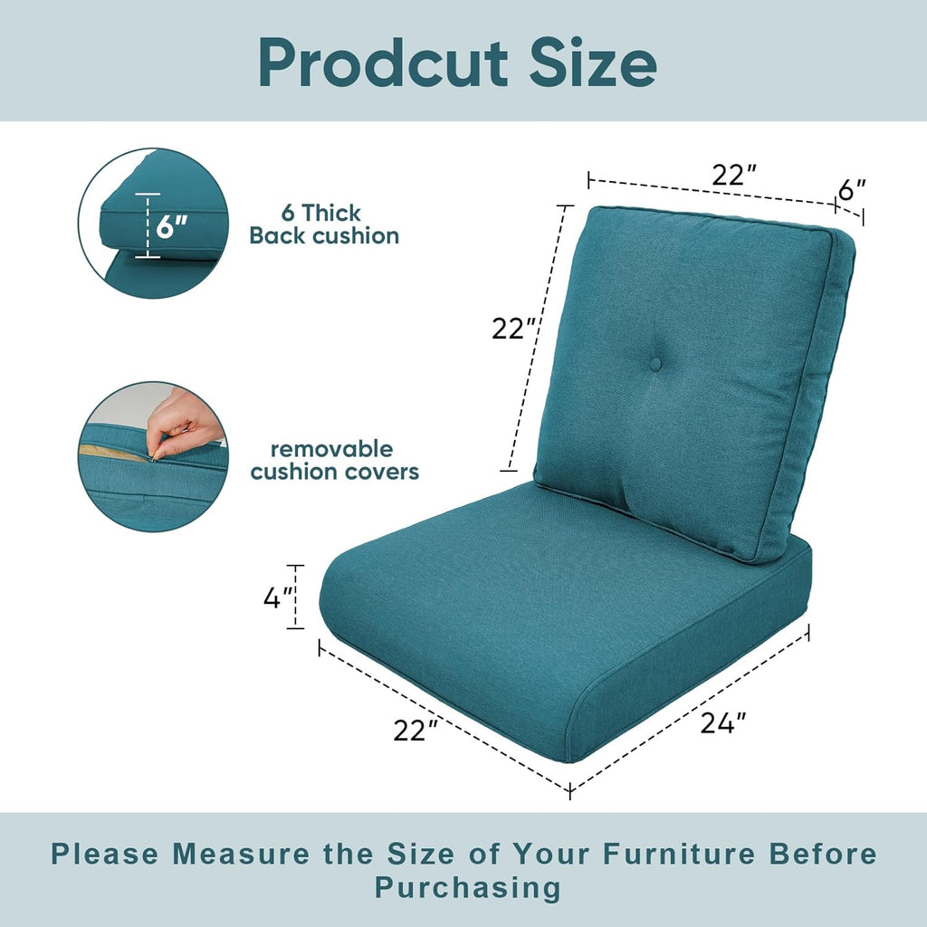 8-Piece Outdoor Patio Cushion Set - Fade & Water Resistant with Removable Olefin Cover, 22x24x4 Inch Memory Foam Cushions for Wicker Sectional Sofa – Peacock Green/Buckle