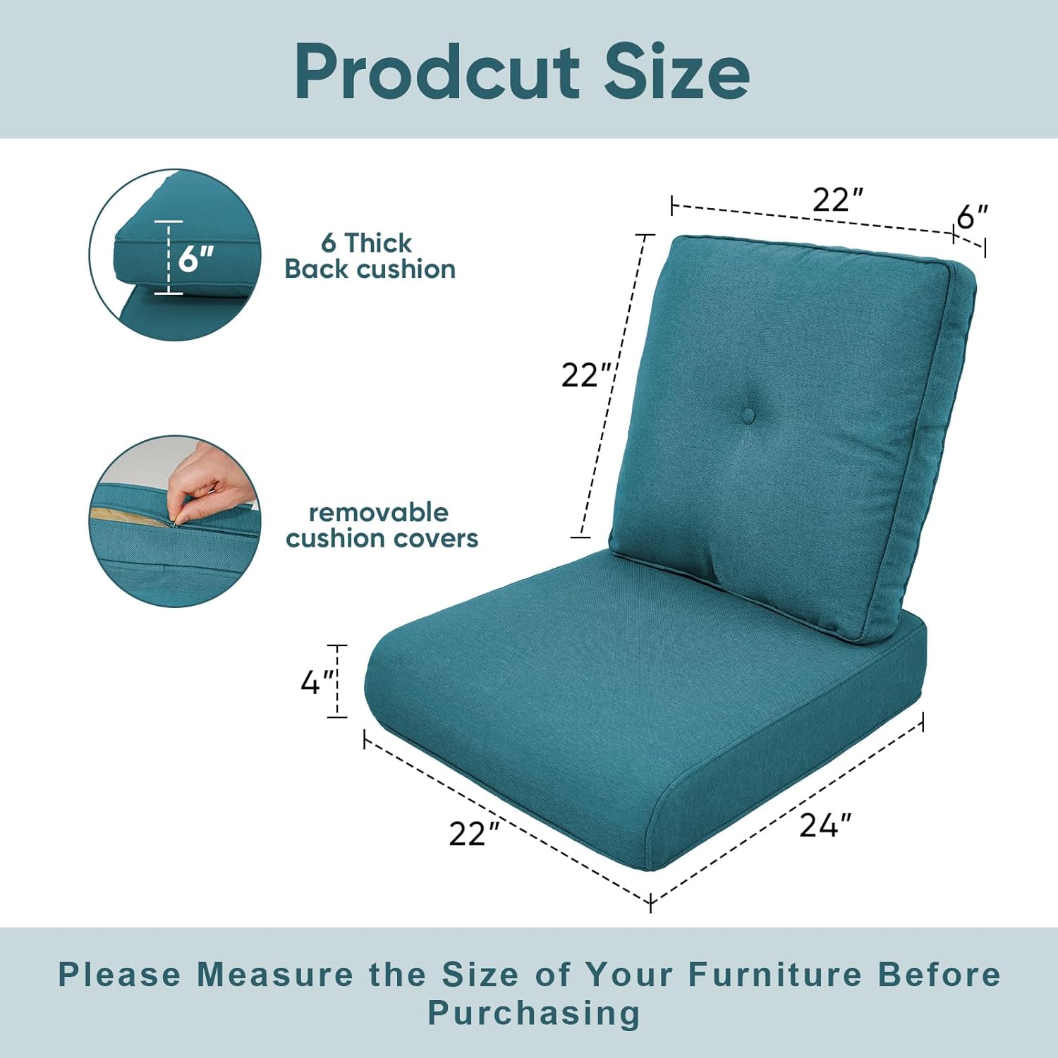 8-Piece Outdoor Patio Cushion Set - Fade & Water Resistant with Removable Olefin Cover, 22x24x4 Inch Memory Foam Cushions for Wicker Sectional Sofa – Peacock Green/Buckle