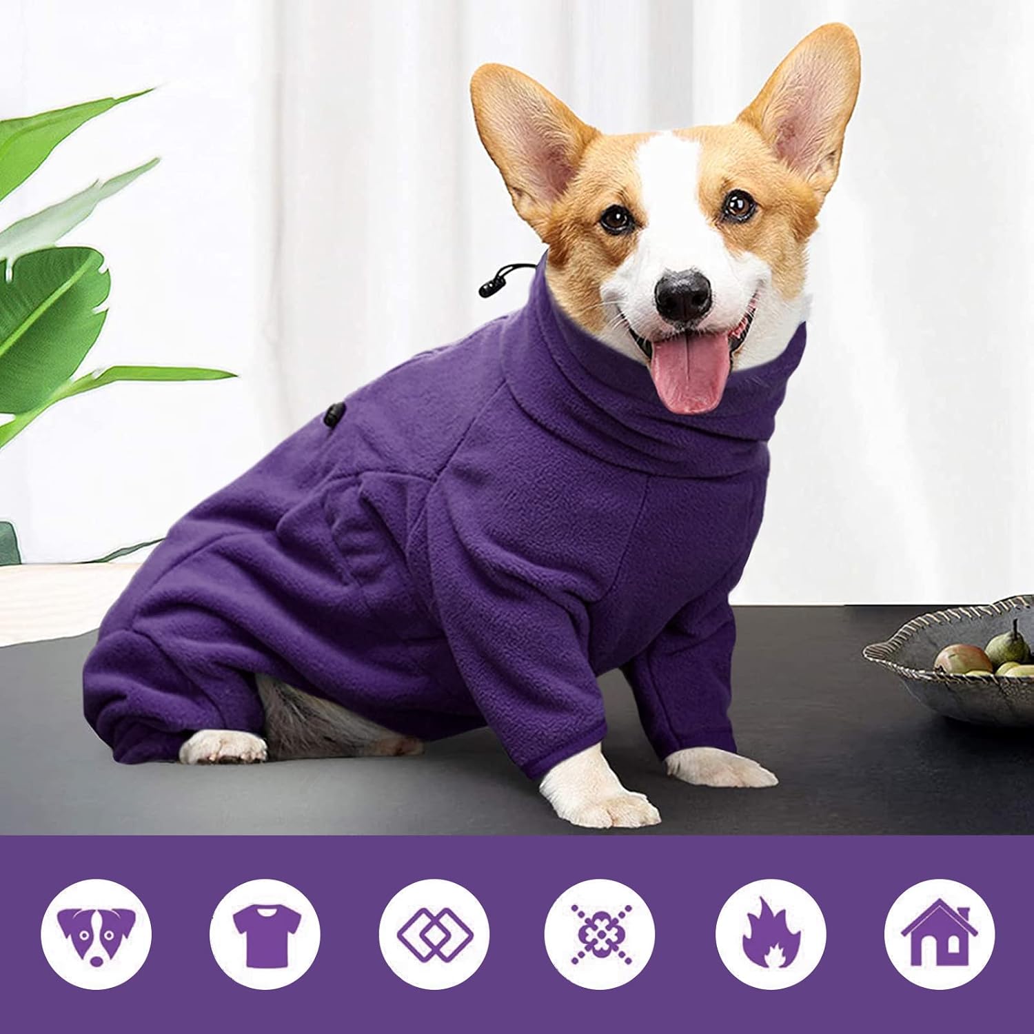 ROZKITCH Dog Winter Coat Soft Fleece Pullover Pajamas, Pet Windproof Warm Cold Weather Jacket Vest Cozy Jumpsuit Apparel Outfit Clothes for Small Medium Large Dog Walking Sleep Purple 3XL