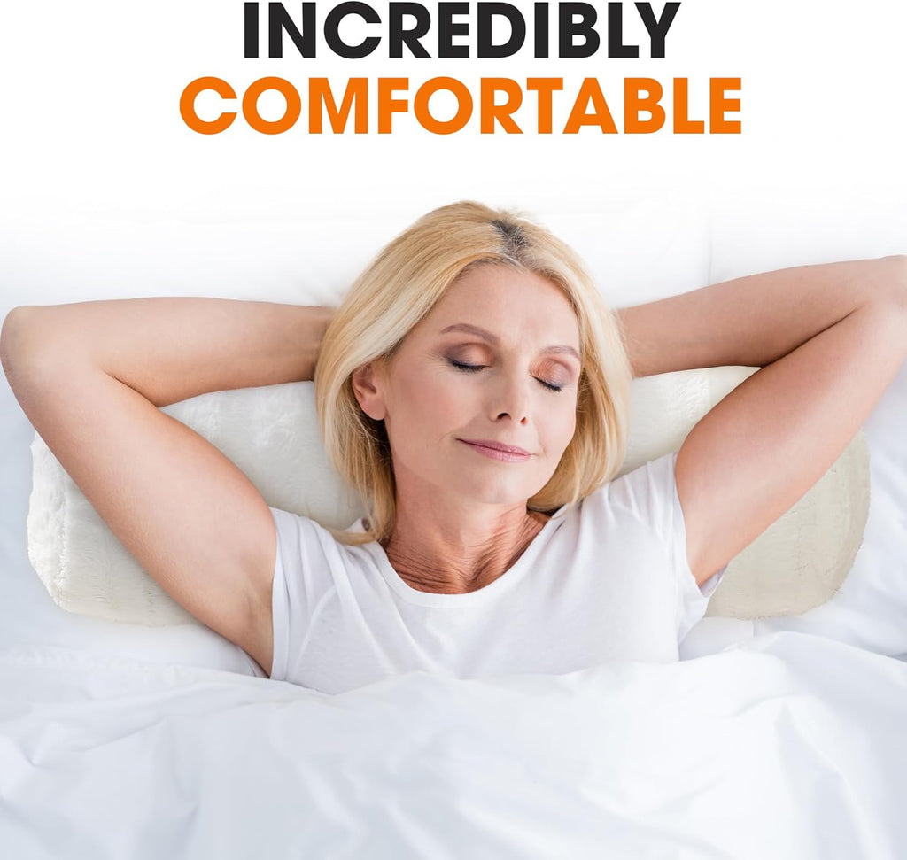 Cheer Collection Faux Fur Bolster Pillows – Soft Decorative Cylinder Pillows for Bed or Couch, Machine Washable – 8” x 24”, Set of 2, White