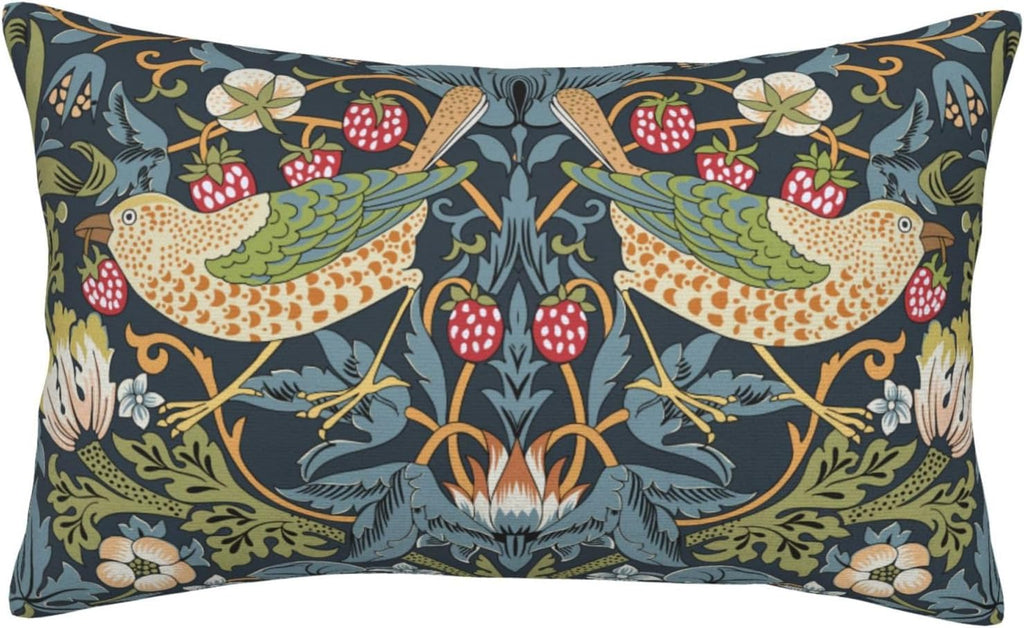 William Morris Vintage Floral Bird Strawberry Thief 20x12 inches Pillow Cover, Outdoor Farmhouse Pillow Cover Home Decor for Couch Sofa