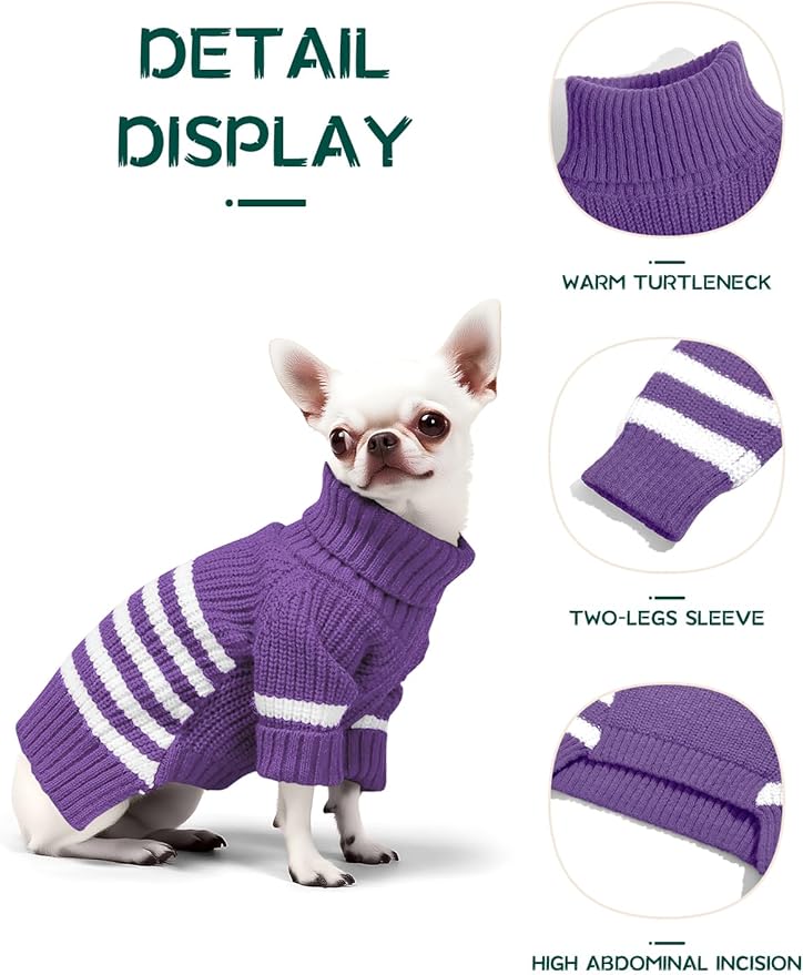 Haloumoning Small Dog Pullover Sweater, Striped Knitted Pet Sweaters for Fall Winter Dog Clothes, Turtleneck Thick Warm Clothes for Small Medium Large Dogs