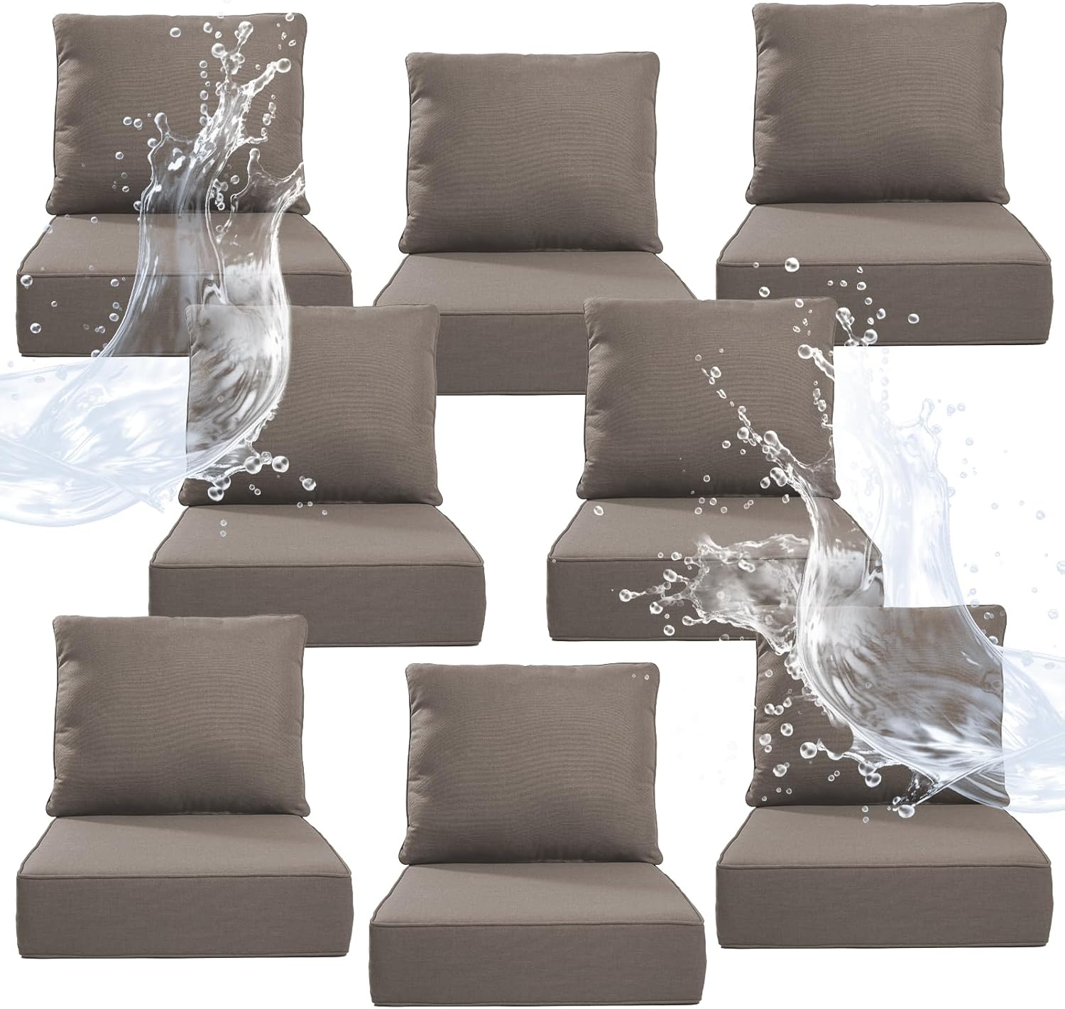 6" Thicker Outdoor Chair Cushion 8 Sets - 24" *24" *6" Waterproof Patio Furniture Cushions with Removable Cover, 28D High Density Sponge Filling Thicken Outdoor Patio Cushions - Grey