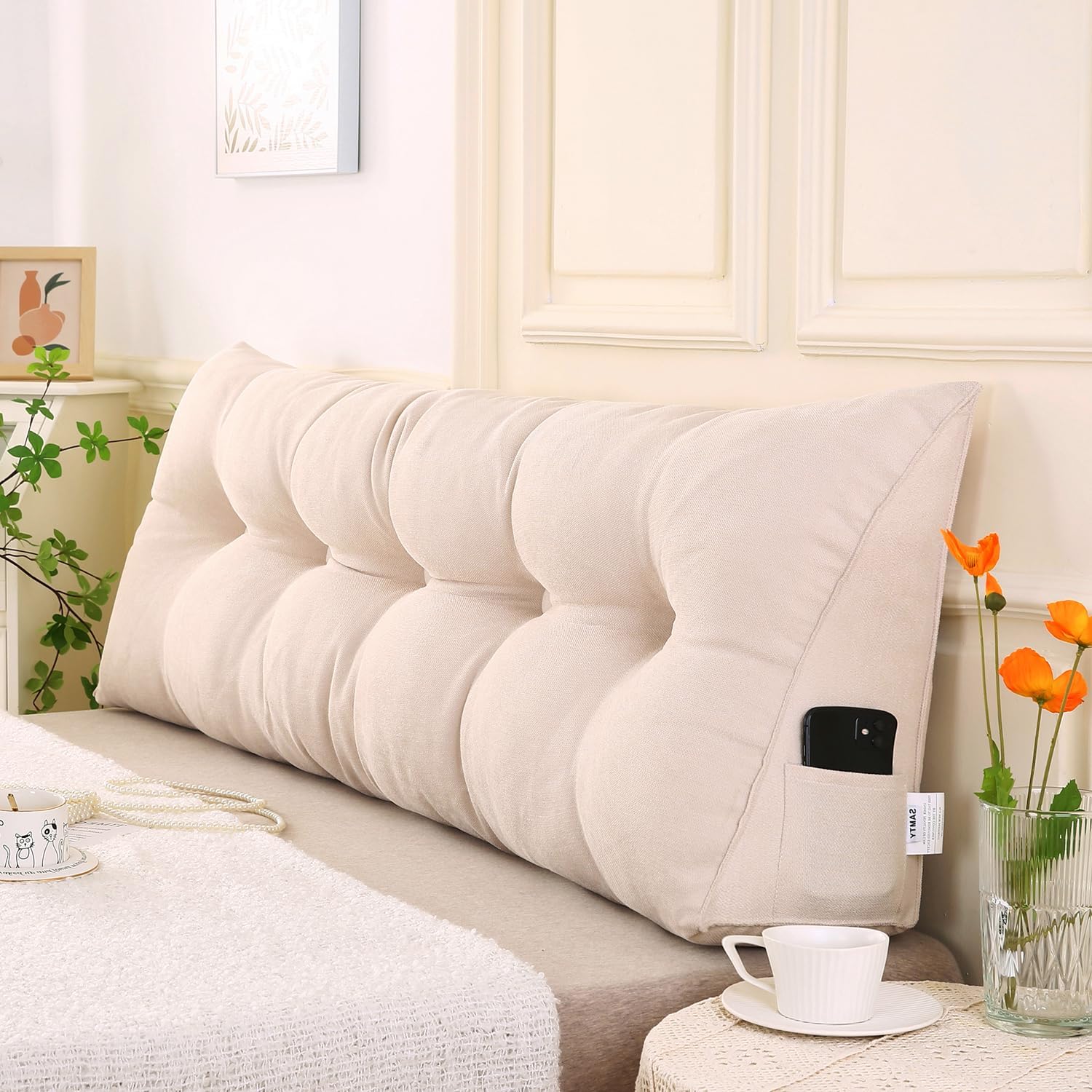 SAMTY Triangular Wedge Pillow headboard Queen Size for Couch Large headboard Pillow with Removable Cover Back Rest Pillows for Sitting up in Bed