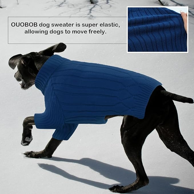 XL Dog Sweaters - Warm Winter Fall Dog Knitwear, Turtleneck Doggie Christmas Sweater, Pet Sweatshirt Clothes Outfit Knit Labrador (Blue XL)