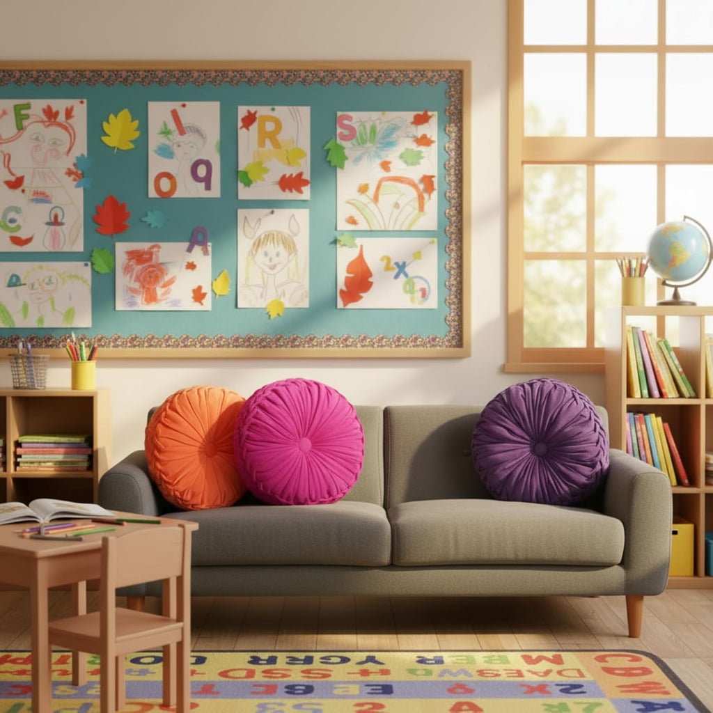 Yerliker 6 Pcs Floor Pillow Cushions 15inch Round Velvet Throw Pillows Colorful Flexible Cushions Alternative Pillows for Couch Chair Living Room Bedroom Home Office Decor(Halloween Color)