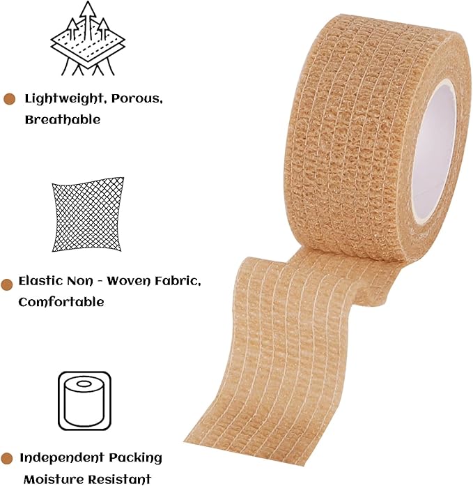 24 Rolls Elastic Self Adhesive Bandage Wrap 1 Inch, Breathable Non Woven Cohesive Bandage, Vet Wrap for Dogs, Ankle Sprains Swelling Medical First Aid Tape, Sports Athletic Tape (Brown)